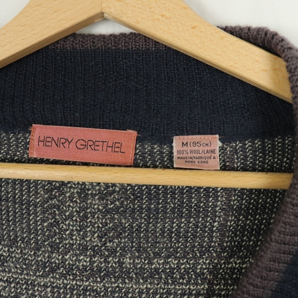 Purple blue wool chunky checked v-neck sweater - Picture 8 of 8